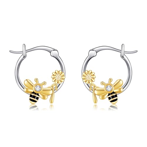 DAYLINLOVE Biene Ohrringe 925 Sterling Silber Honig Biene und Blume Reifen Ohrringe Tier Schmuck für Frauen von DAYLINLOVE