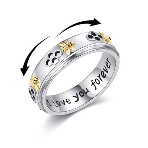 DAYLINLOVE Biene Spinner Ring 925 Sterling Silber Relief Angst Ringe Biene Schmuck Geschenk Für Frauen (8) von DAYLINLOVE