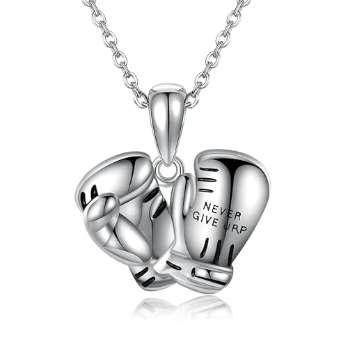 DAYLINLOVE Box Halskette 925 Sterling Silber Geben Sie niemals Boxhandschuh Halskette Schmuck Geschenke für Männer Frauen von DAYLINLOVE