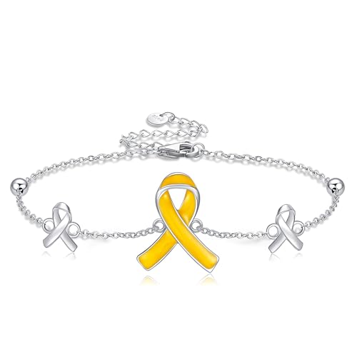DAYLINLOVE Bring Them Home Armband 925 Sterling Silber Gelb Ribbon Armband Krebs Bewusstsein Ribbon Armbänder Inspirational Schmuck Geschenke für Frauen Männer von DAYLINLOVE