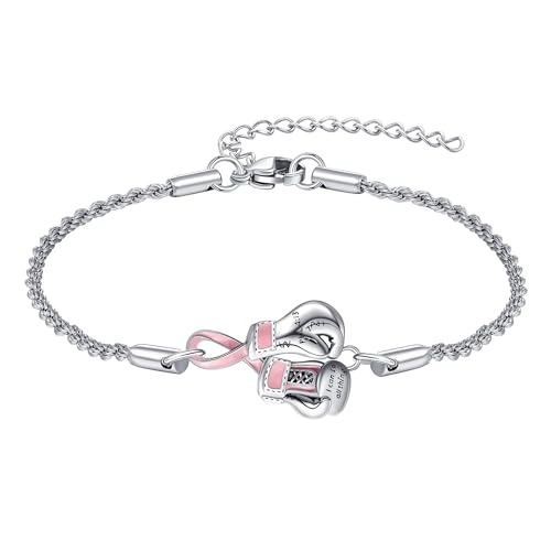 DAYLINLOVE Brustkrebs Armband 925er Sterling Silber Rosa Boxhandschuhe Armbänder Brustkrebs Bewusstseins Überlebende Schmuckgeschenke für Damen Frauen Mädchen Mama Oma von DAYLINLOVE