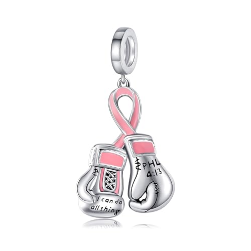 DAYLINLOVE Brustkrebs Charms Anhänger 925 Sterling Silber Boxhandschuhe Charm für Armbänder Rosa Schleife Brustkrebs Überlebende Bewusstsein Schmuck Geschenk für Damen Mädchen von DAYLINLOVE