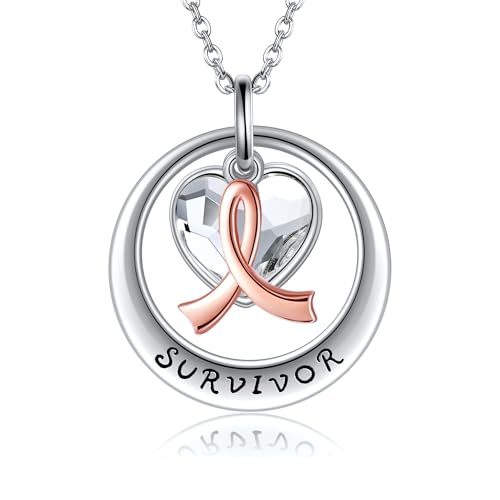 DAYLINLOVE Brustkrebs Bewusstsein Kette 925 Silber Pink Ribbon Hängende Halskette Brustkrebs Überlebende Schmuck Geschenk für Frauen Mütter Mädchen DAYLINLOVE Brustkrebs Bewusstsein Kette 925 Silber Pink Ribbon Hängende Halskette Brustkrebs Überlebende Schmuck Geschenk für Frauen Mütter Mädchen von DAYLINLOVE