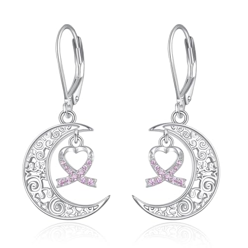 DAYLINLOVE Brustkrebs Ohrringe 925 Sterling Silber Band Moon Dangle Ohrringe Brustkrebs Überlebende Schmuck Geschenke für Frauen von DAYLINLOVE