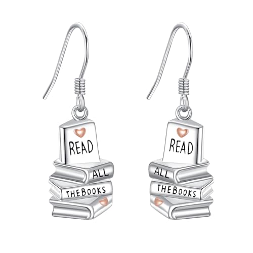DAYLINLOVE Buch Ohrringe 925er Sterling Silber Lehrer Hängend Ohrring Abschlussfeier Zurück zur Schule Buch Schmuck Geschenke für Damen Mädchen Leserinnen Studenten von DAYLINLOVE