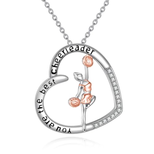 DAYLINLOVE Cheer Halskette 925 Sterling Silber Herz Cheerleader Anhänger Sport Cheerleading Geschenke für Frauen von DAYLINLOVE