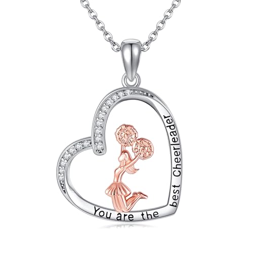 Cheerleader Kette 925 Sterling Silber Herz Cheerleading Anhänger Halsketten Cheerleader Schmuck Sport Geburtstags Geschenke für Teenager Mädchen Damen Frauen Tochter von DAYLINLOVE