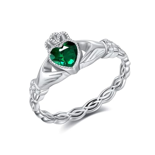DAYLINLOVE Claddagh Ring für Damen 925er Sterling Silber Smaragd Claddagh Keltischer Knoten Versprechen Ring Hochzeit Verlobung Keltisch Irisch Schmuckgeschenke für Damen Frauen Ehefrau(8) von DAYLINLOVE