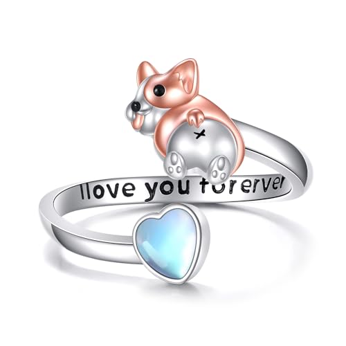 DAYLINLOVE Corgi Geschenke 925er Sterling Silber Corgi Mondstein Einstellbarer offener Daumen Ring Hund Schmuckgeschenke für Damen Frauen Mädchen Mama Oma DAYLINLOVE Corgi Geschenke 925er Sterling Silber Corgi Mondstein Einstellbarer offener Daumen Ring Hund Schmuckgeschenke für Damen Frauen Mädchen Mama Oma von DAYLINLOVE
