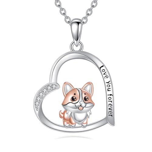 DAYLINLOVE Corgi Halskette 925 Sterling Silber Corgi Herz Halskette Hunde Schmuck Geschenke für Frauen Mütter Freunde von DAYLINLOVE