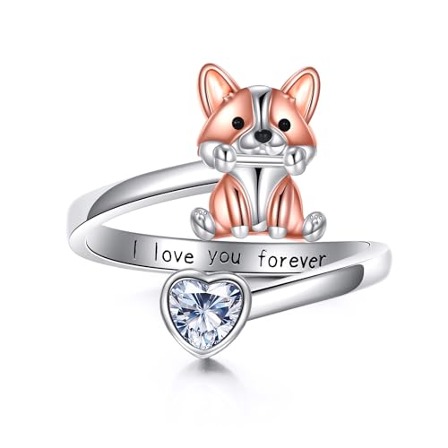 DAYLINLOVE Corgi Ring 925 Sterling Silver Cute Adjustable Dog Ring Corgi Jewelry Gifts for Women von DAYLINLOVE