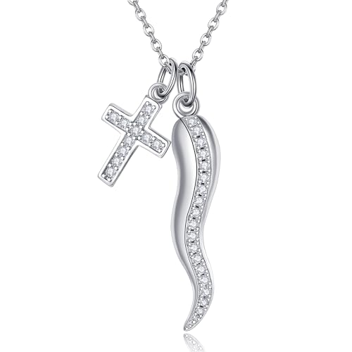 Cornicello Halskette 925 Sterling Silber Italienische Horn kette Kreuz Anhänger Glücksschutz Amulett Schmuck Geschenk für Frauen Mädchen Damen von DAYLINLOVE