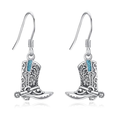 DAYLINLOVE Cowgirl Stiefel Ohrringe 925er Sterling Silber Westliches Türkis Hängend Ohrringe Cowboy Cowgirl Land Schmuckgeschenke für Damen Frauen Mädchen von DAYLINLOVE