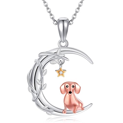 Dachshund Mond Halskette S925 Sterling Silber Dachshund Anhänger Halsketten Dachshunds Schmuck Geschenke für Frauen Frau Mutter von DAYLINLOVE
