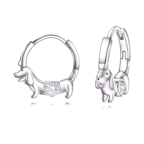 DAYLINLOVE Dackel Geschenke 925er Sterling Silber Weenie Dog LAB Gewachsen Creolen Welpe Schmuckgeschenke für Damen Frauen Mädchen Dackelliebhaber von DAYLINLOVE