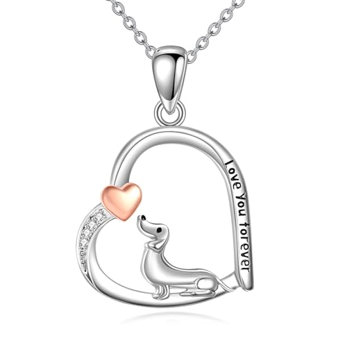 DAYLINLOVE Dackel Halskette 925 Sterling Silber Dackel Herzförmige Hängende Halskette Dacke Schmuck Geschenk für Frauen Mädchen Dacke Liebhaber von DAYLINLOVE