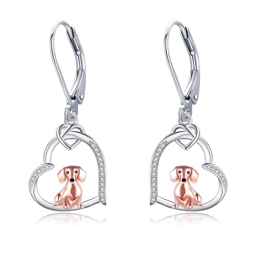 DAYLINLOVE Dackel Ohrringe 925 Sterling Silber Dackel Ohrringe Herz Hund Schmuck Geschenke für Frauen Mutter Ehefrau Dackel Liebhaber von DAYLINLOVE