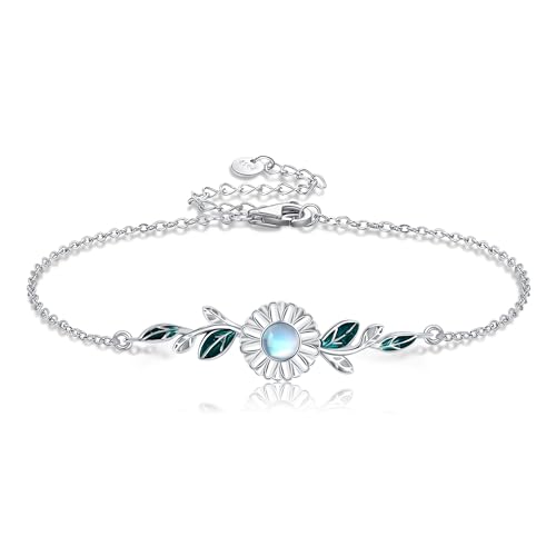 DAYLINLOVE Daisy Armband 925 Sterling Silber Mondstein Daisy Armband Blume Schmuck Geschenk Für Frauen von DAYLINLOVE