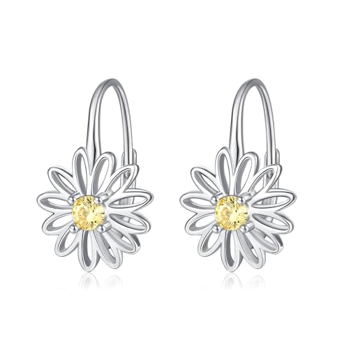 DAYLINLOVE Daisy Ohrringe 925 Sterling Silber Daisy Blume Leverback Ohrring Einfache Daisy Schmuck Geburtstagsgeschenke für Frauen Mädchen von DAYLINLOVE