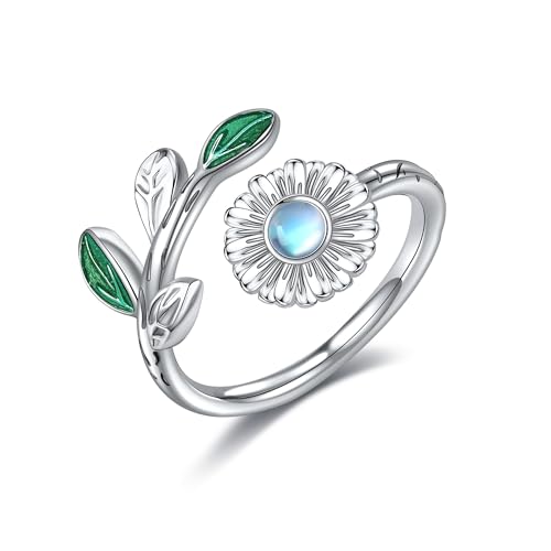 DAYLINLOVE Daisy Ringe 925 Sterling Silber Mondstein Daisy Ringe Sie sind meine Sonnenschein Ringe für Frauen von DAYLINLOVE