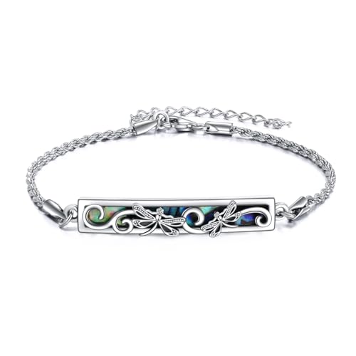 DAYLINLOVE Dragonfly Armband Sterling Silber Dragonfly Abalone Shell Bar Anhänger Armband Dragonfly Anhänger Schmuck Geschenk für Frauen von DAYLINLOVE