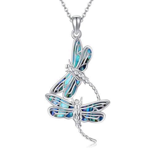 DAYLINLOVE Dragonfly Halskette 925 Sterling Silber Dragonfly Anhänger mit bunter Shell Dragonfly Schmuck Geschenk für Wemen von DAYLINLOVE