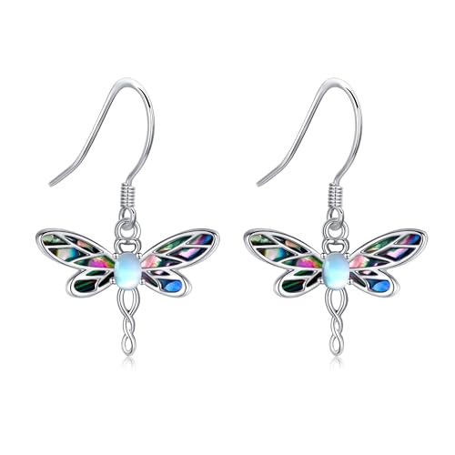 DAYLINLOVE Dragonfly Ohrringe 925 Sterling Silber Mondstein Abalone Shell Dangle Dragonfly Schmuck Geschenke für Frauen Mädchen von AXOMY