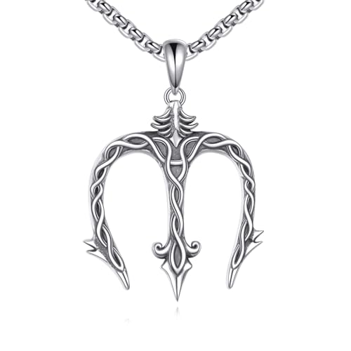 DAYLINLOVE Dreizack Kette 925 Sterling Silber Gotischer Poseidon Dreizack Oktopus Anhänger Halskette Antikes Griechenland Amulett Schmuck Geschenk Männer Vater Ehemann Mädchen Dreizack Liebhaber von DAYLINLOVE