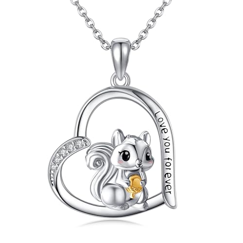 DAYLINLOVE Eichhörnchen Halskette 925 Sterling Silber Eichhörnchen Herz Hängel Halskette Eichhörnchen Schmuck Geschenk für weibliche Mütter Mädchen Eichhörnchen-Liebhaber von DAYLINLOVE