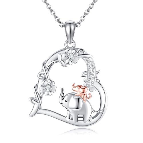 DAYLINLOVE Elefant Halskette 925 Sterling Silber Mutter Elefant Herz Halskette Geschenk für Mutter Tochter Frauen von DAYLINLOVE