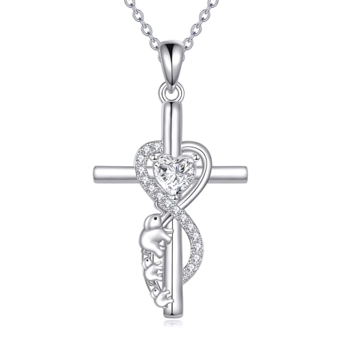DAYLINLOVE Elefanten Halskette 925 Sterling Silber Unendlichkeit Kreuz Herz Elefanten Halsketten Muttertag Weihnachtsschmuck Geschenke für Frauen von DAYLINLOVE