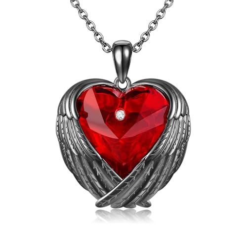 DAYLINLOVE Engel Flügel Halsketten 925 Sterling Silber Schutzengel Flügel Anhänger Halskette Weihnachts Rote Herz Kette Schmuck Geschenke für Frauen von DAYLINLOVE