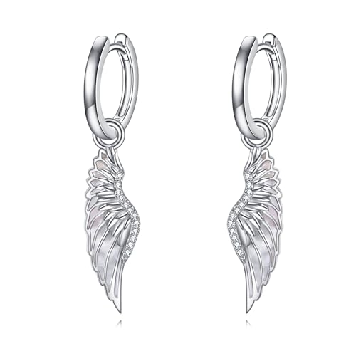 DAYLINLOVE Engel Flügel Ohrringe 925er Sterling Silber Perlmutt Creolen Hängend Ohrring Feder Engel Flügel Schmuck Geschenke für Damen Mädchen von DAYLINLOVE