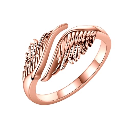 DAYLINLOVE Engelsflügel Ring 925er Sterling Silber Feder Engelsflügel Verstellbarer Offener Daumen Ring Engel Christlicher Religiöser Schmuck Jahrestag Geschenke Damen Mädchen(rosévergoldet) von DAYLINLOVE