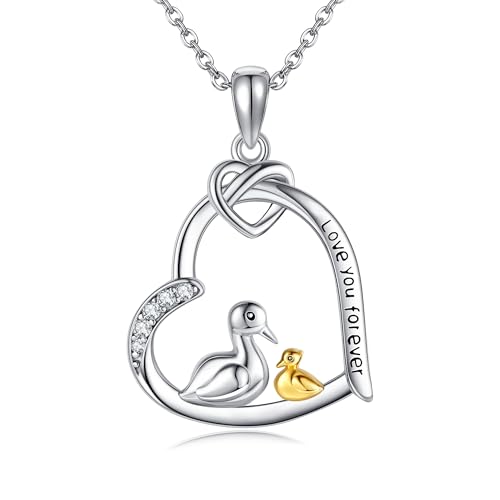 DAYLINLOVE Ente Kette 925 Sterling Silber Herz Ente Mutter Anhänger Halsketten Familie Enten Schmuck Geburtstags Geschenke für Damen Frauen Mädchen Tochter Enten Liebhaber von DAYLINLOVE