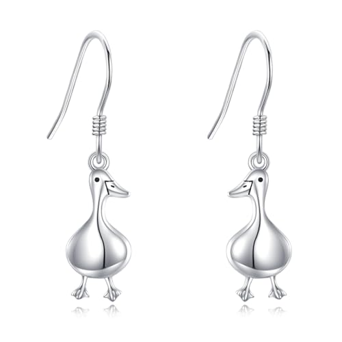 DAYLINLOVE Ente Ohrringe S925 Sterling Silber niedlich Ente baumeln Tropfen Ohrringe Tierschmuck Geschenke für Frauen Enten Liebhaber von DAYLINLOVE
