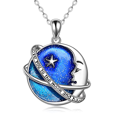 Erde Planet Kette 925 Sterling Silber Stern Mond Galaxie Anhänger Halskette Universum Planet Schmuck Geschenke für Damen Mädchen von DAYLINLOVE