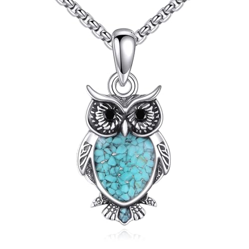 DAYLINLOVE Eule Halskette 925 Sterling Silber Türkis Eule Anhänger Schmuck Geschenke für Frauen Tier Liebhaber von DAYLINLOVE