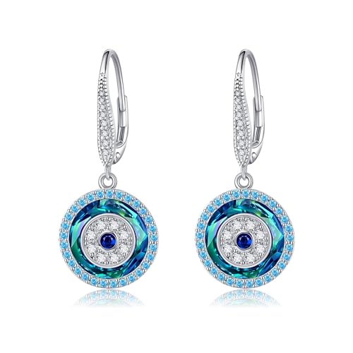 DAYLINLOVE Evil Eye Ohrringe S925 Sterling Silber Kristalle Evil Eye Leverback Ohrringe Luxus Evil Eye Lucky Protection Schmuck Geschenke für Frauen Lover von DAYLINLOVE