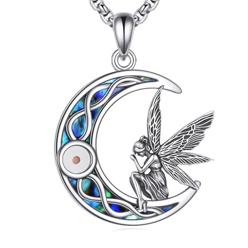 DAYLINLOVE Feen Kette 925er Sterling Silber Fee Flügel Senfkörner Abalone Muschel Anhänger Halskette Mond Keltischer Knoten Geburtstag Schmuck Geschenke für Damen Mädchen von DAYLINLOVE