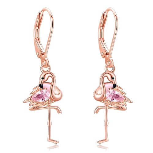 Flamingo Ohrringe S925 Sterling Silber Rosa Flamingo Leverback Ohrringe Dangle Drop Nette Tier Schmuck Geschenke für Frauen Flamingo Liebhaber von DAYLINLOVE