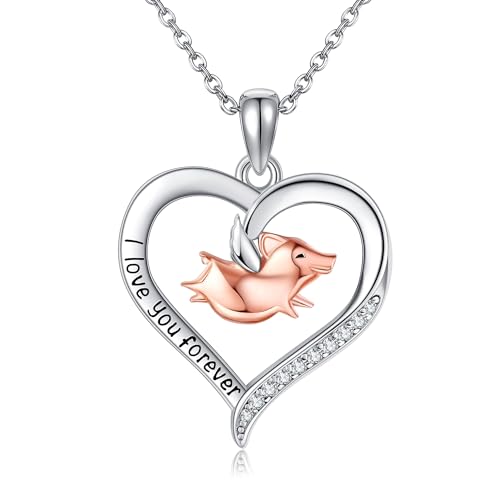 Fliegendes Schwein Kette 925 Sterling Silber Herz Schwein Anhänger Halsketten Fliegendes Schwein Schmuck Geburtstags Geschenke für Damen Frauen Mädchen Tochter von DAYLINLOVE
