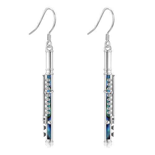 DAYLINLOVE Flöte Ohrringe 925er Sterling Silber Abalone Muschel Hängend Ohrhänge Musik Schmuckgeschenke für Damen Frauen Flötenliebhaber von DAYLINLOVE