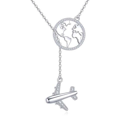 DAYLINLOVE Flugzeug Halskette 925 Sterling Silber Erde Flugzeug Anhänger Y Halskette Reise Luftfahrt Flugzeug Schmuck Geschenke für Frauen Flugbegleiterin Stewardess Piloten Abschluss von DAYLINLOVE