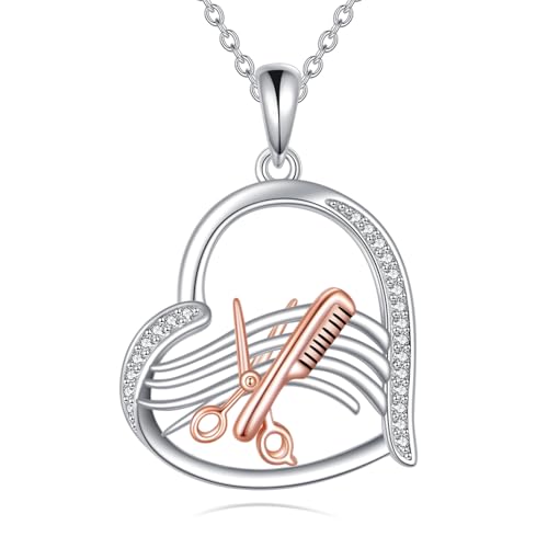DAYLINLOVE Friseur Geschenk 925 Sterling Silber Schere und Kamm Hängel Halskette Friseur Friseur Schmuck Geschenk für Frauen Mädchen von DAYLINLOVE