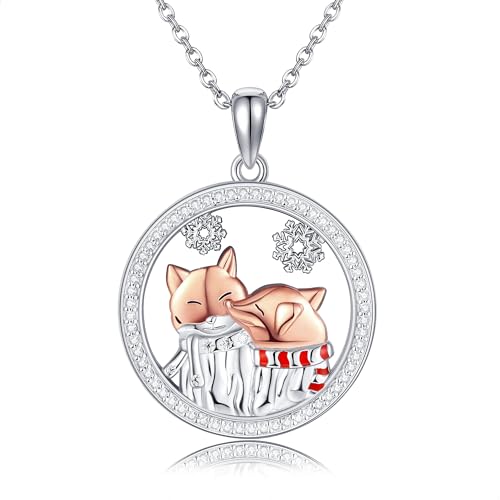 DAYLINLOVE Fuchs Kette 925 Sterling Silber Winter Weihnachten Fuchs Anhänger Halsketten Paar Fuchs Schmuck Geschenke für Sie Damen Frauen Mädchen Freundin Frau Liebhaber von DAYLINLOVE