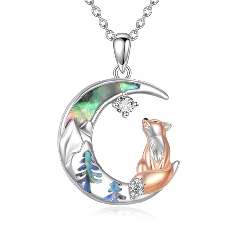 DAYLINLOVE Fuchs Kette 925er Sterling Silber Abalone Muschel Mond Anhänger Halskette Fuchs Tier Schmuckgeschenke für Damen Frauen Mädchen von DAYLINLOVE