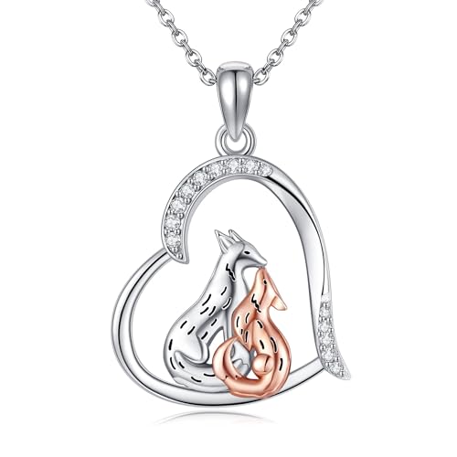 DAYLINLOVE Fuchs Kette 925er Sterling Silber Fuchs Liebes Herz Anhänger Halskette Tier Schmuck Geschenk für Damen Mädchen Frauen Mutter Fuchsliebhaber von DAYLINLOVE