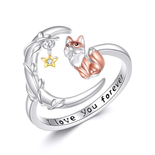 DAYLINLOVE Fuchsring S925 Sterlingsilber Mondfuchsringe Verstellbarer offener Tierring für Frauen Fuchs-Schmuck Geschenke für Frauen Mutter Ehefrau von DAYLINLOVE
