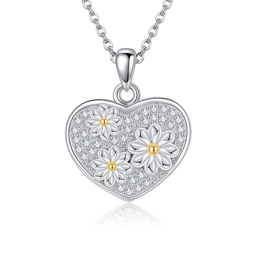 Gänseblümchen Kette Halskette 925 Sterling Silber Gänseblümchen Herz Form Anhänger Gänseblümchen Schmuck Frühlings Geschenke für Damen Frauen Mädchen von DAYLINLOVE